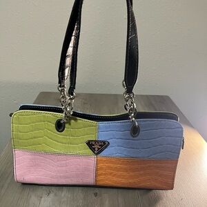 Prada Multicolor Croc-Embossed Satchel